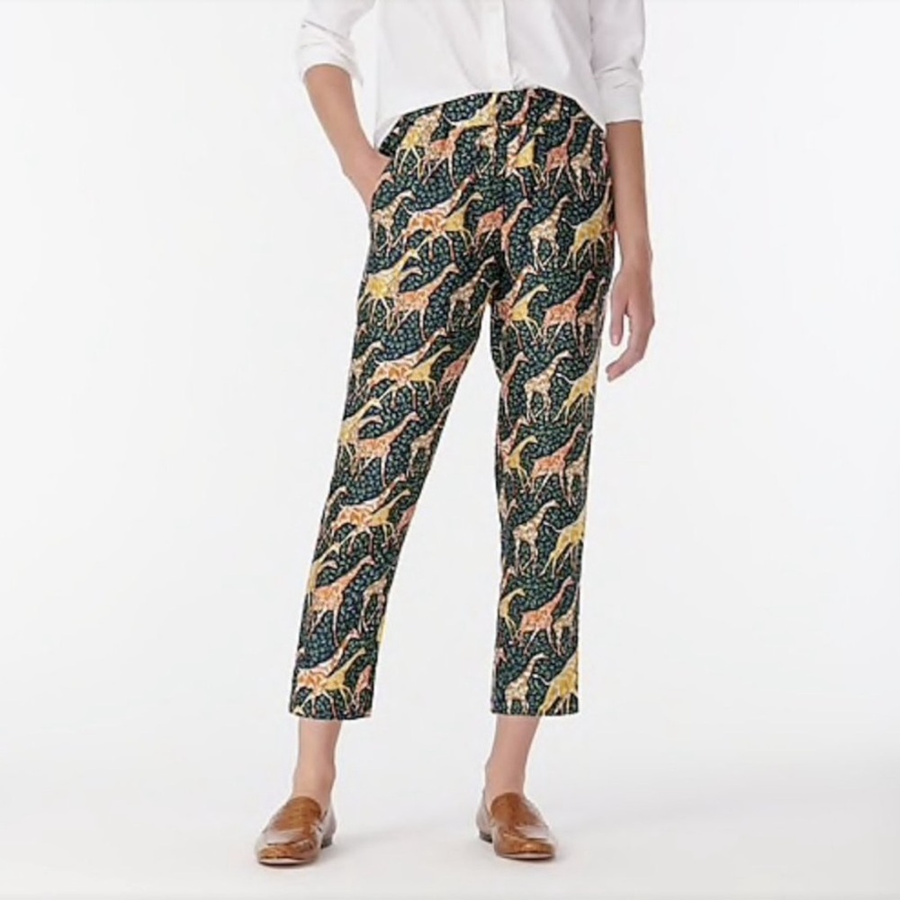 J.Crew Collection Silk Giraffe Print Cropped Pants Size 4 Animal Print Resort